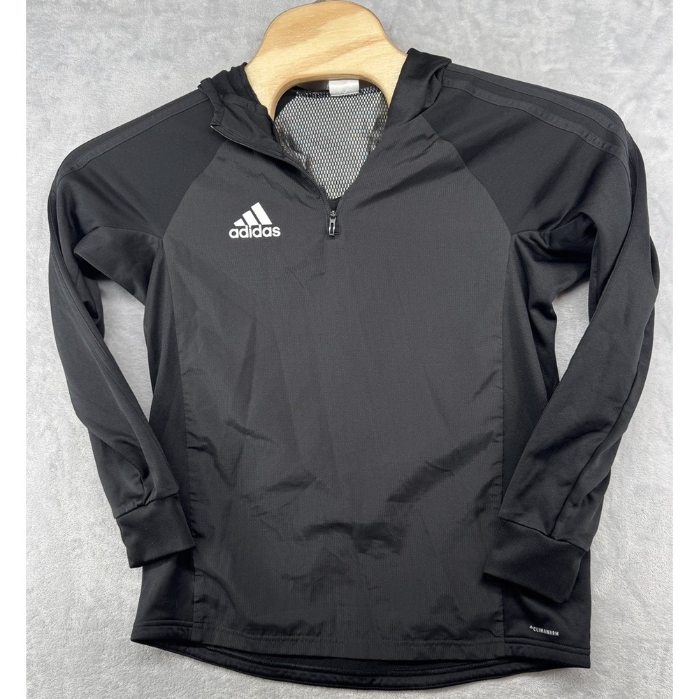 Adidas Climawarm 1/4 Zip Black Hooded Jacket Women's Size L 19x24
